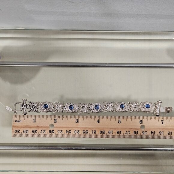 Vachi Sterling Silver Blue Stones Vintage Design Toggle Bracelet Signed - Picture 15 of 16